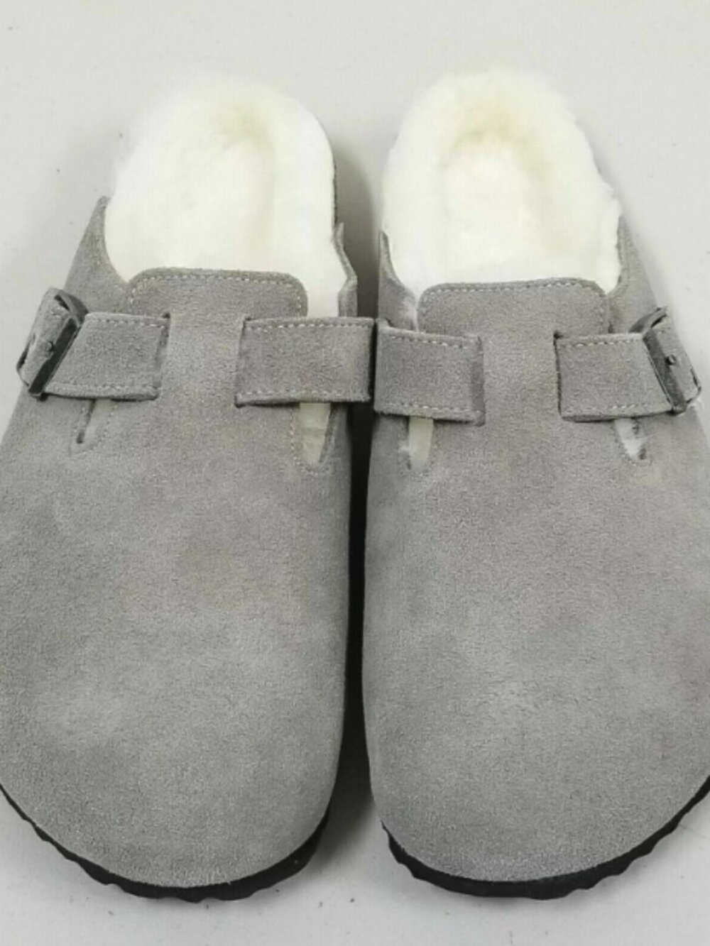 Birkenstock Boston Shearling Stone Coin Suede Leather Narrow Width Sandals